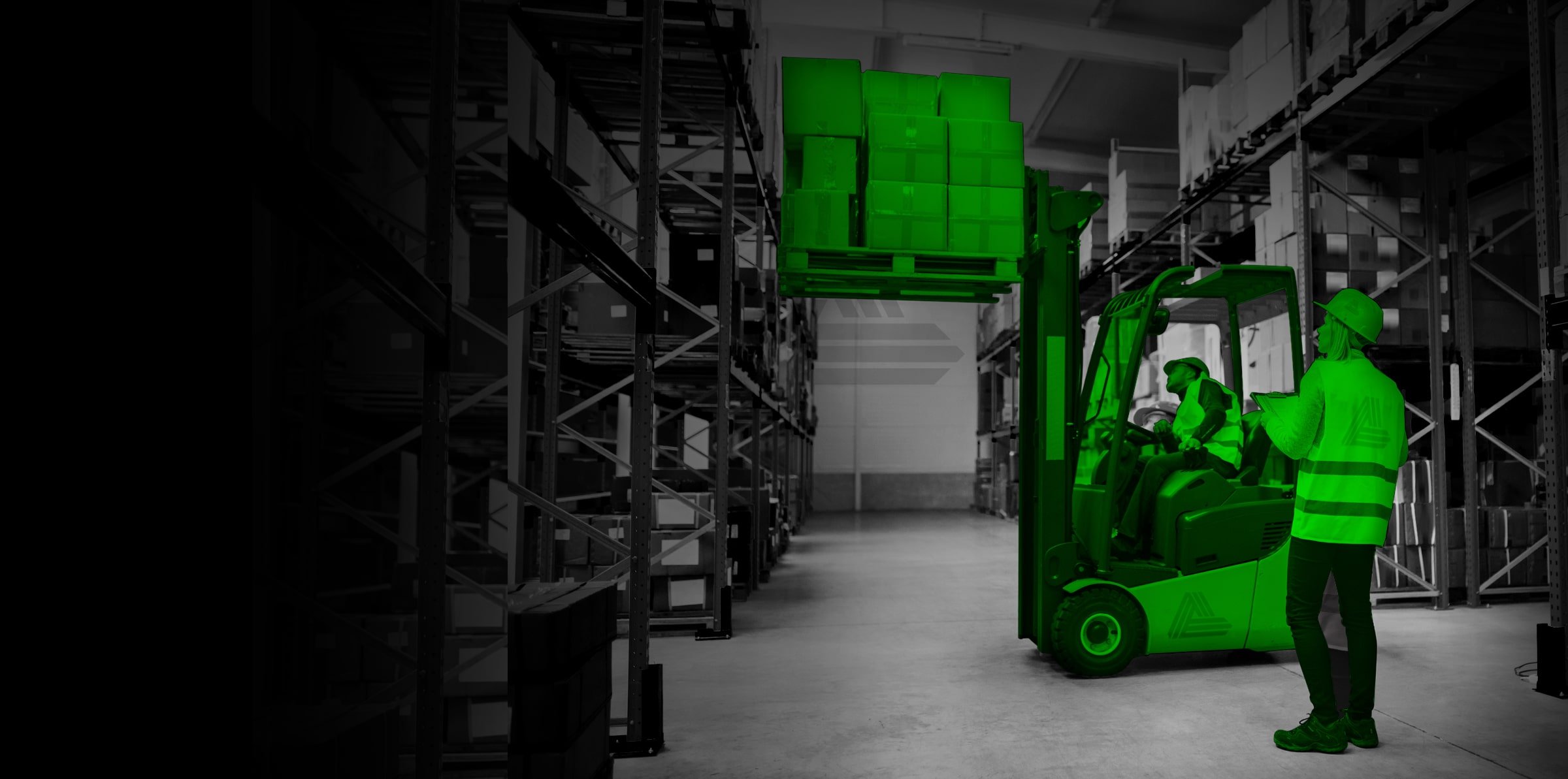 Forklift with two people